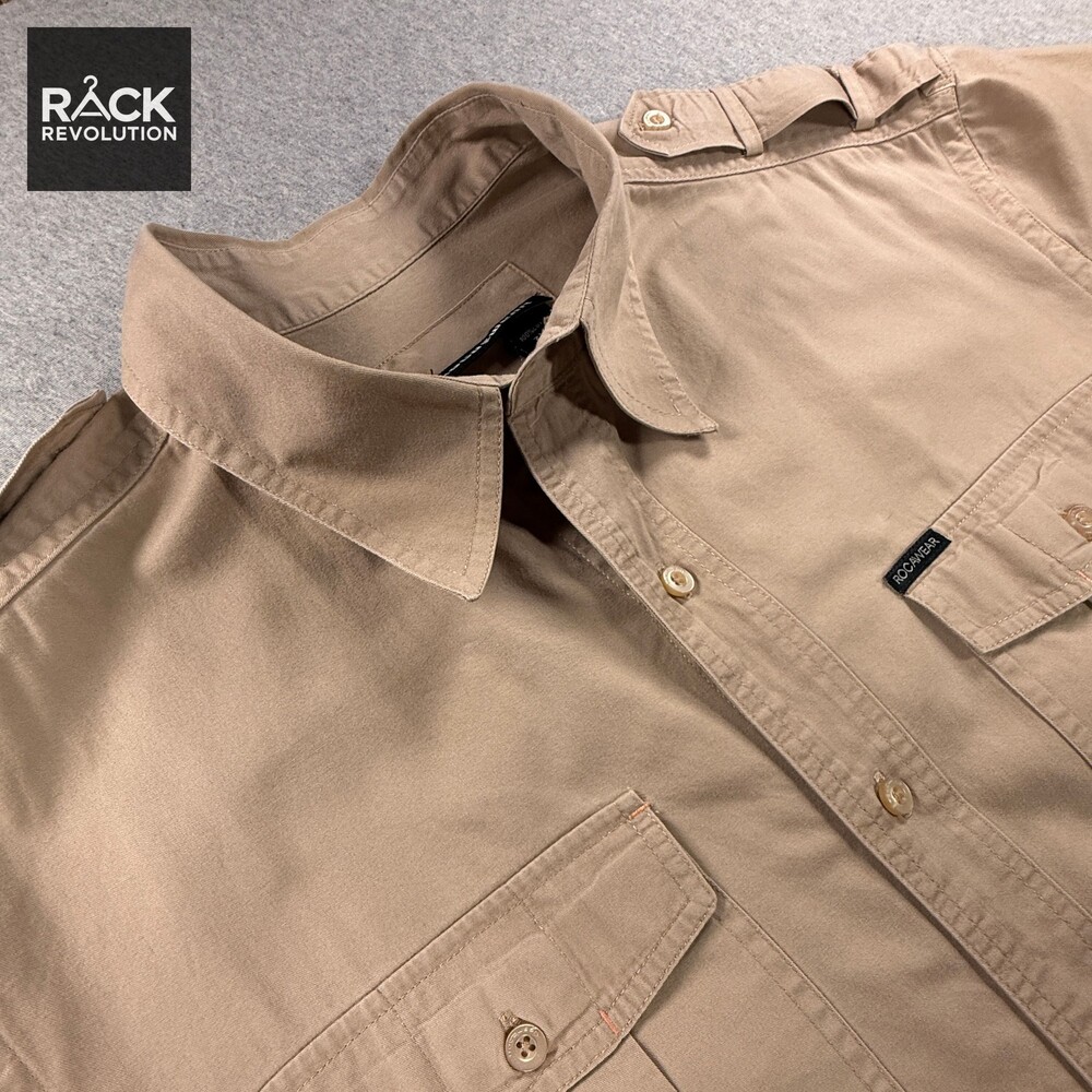 Rocawear Tan Military-Style Short Sleeve Button-UP - Size XXL